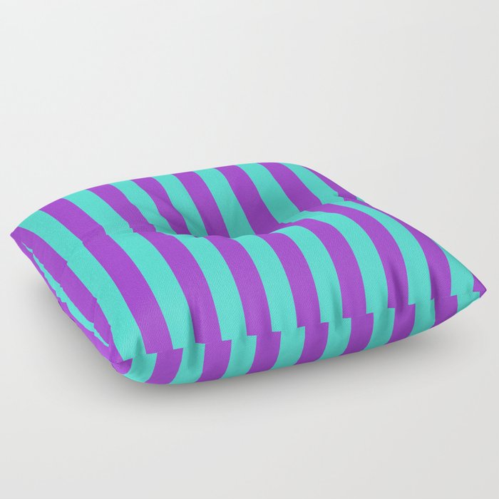 Turquoise and Dark Orchid Colored Striped Pattern Floor Pillow