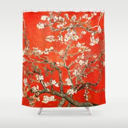 Red Almond Blossoms - Van Gogh (new color edit) Shower Curtain