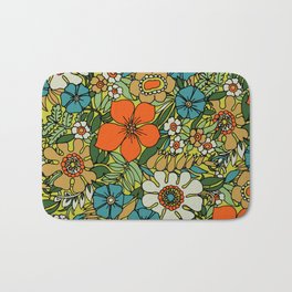 70s Plate Bath Mat | Flowers, Summer, Tropical, Retro, Floral, Turquoise, Orange, Hippie, Mosaic, Drawing 