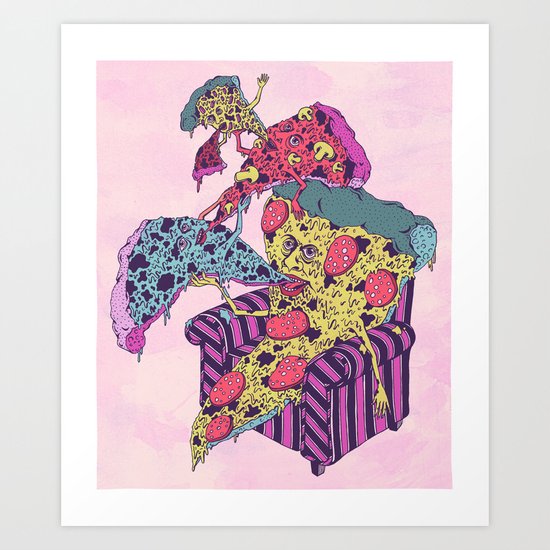 Pizza Eating Pizza - Pink Edition Art Print