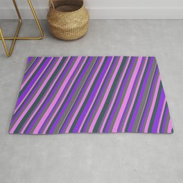 [ Thumbnail: Purple, Dim Grey, Violet, and Dark Slate Gray Colored Lines/Stripes Pattern Rug ]
