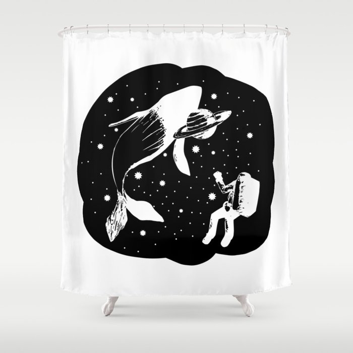 Space Whale and Astronaut - dark Shower Curtain