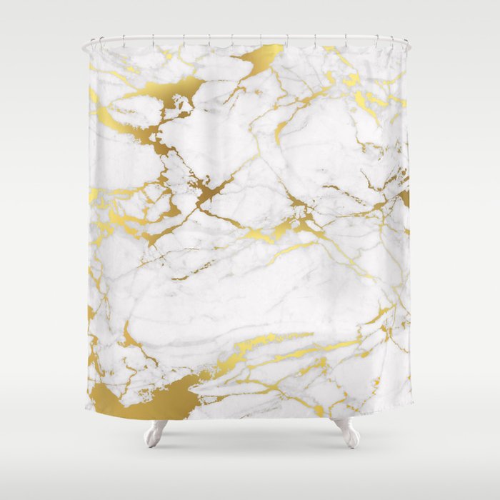 White Gold Marble Shower Curtain By, Black White And Gold Marble Shower Curtain