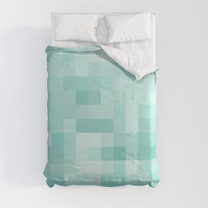 geometric square pixel pattern abstract in green Comforter
