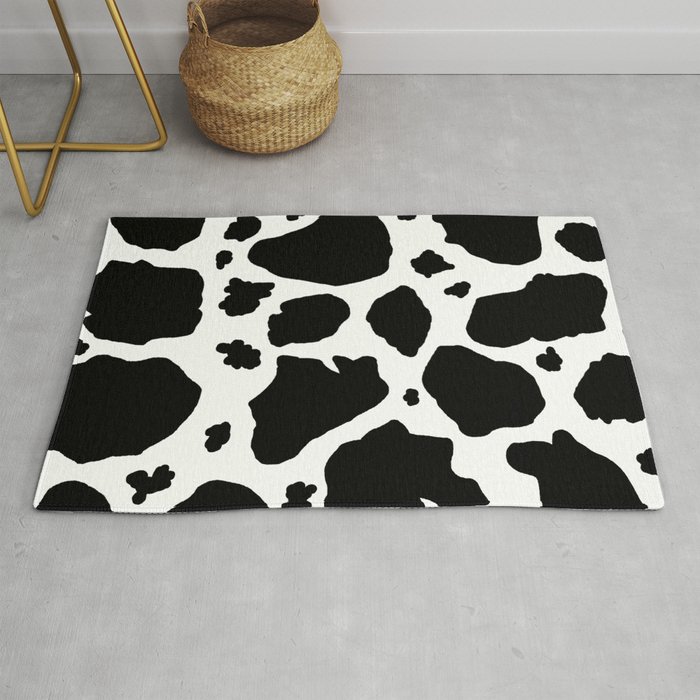 black and white animal print cow spots Rug by Amy Gale Society6