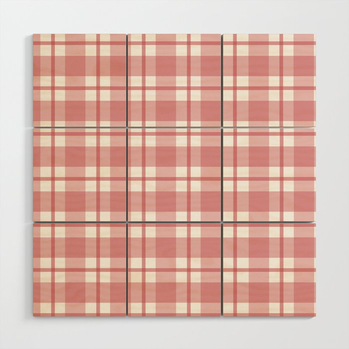 Gingham, pink and white Wood Wall Art