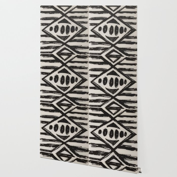 Exotic Tropical Tribal Pattern In Black And White Wallpaper By