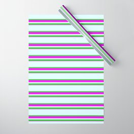 [ Thumbnail: Light Cyan, Lime Green & Fuchsia Colored Lines Pattern Wrapping Paper ]