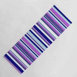 [ Thumbnail: Colorful Blue, Powder Blue, Orchid, Dark Slate Blue & Mint Cream Colored Lined/Striped Pattern Yoga Mat ]