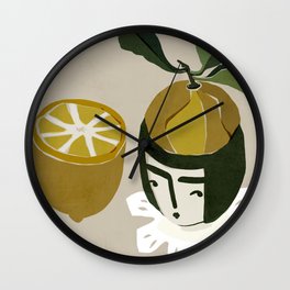 Lemon Wall Clock | Drawing, Slice, Girl, Collar, Leaf, Mood, Yellow, Inspirational, Art, Fruit 
