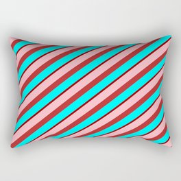 [ Thumbnail: Light Pink, Red, Aqua & Dark Red Colored Stripes/Lines Pattern Rectangular Pillow ]