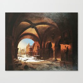 Sunset upon Walkenried Cloisters Das Kloster Walkenried bei Sonnenuntergang - Carl Georg Adolph Hasenpflug  Canvas Print