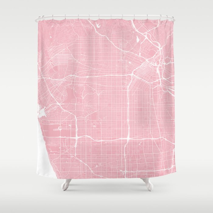 Los Angeles, CA, City Map - Pink Shower Curtain