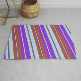 [ Thumbnail: Sienna, Light Blue & Purple Colored Lines/Stripes Pattern Rug ]