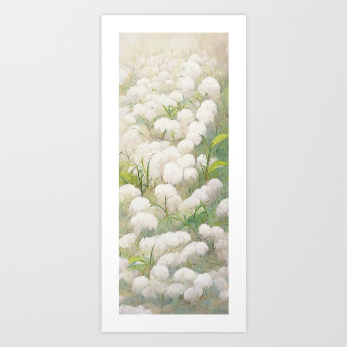 Warm Breezes - Field of Fluffy Cotton Plants Art Print