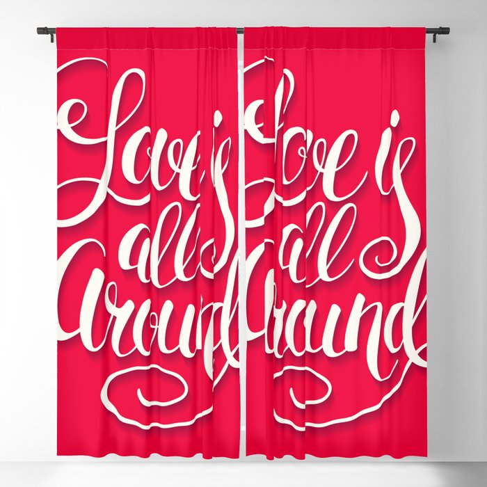 Love Is All Around Script Lettering Pink Blackout Curtain