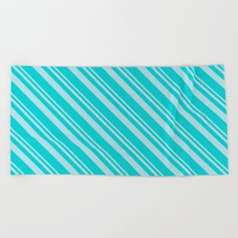 [ Thumbnail: Powder Blue & Dark Turquoise Colored Lines/Stripes Pattern Beach Towel ]