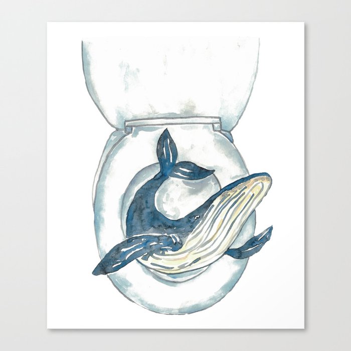 Whale in the bathroom painting watercolour  Canvas Print