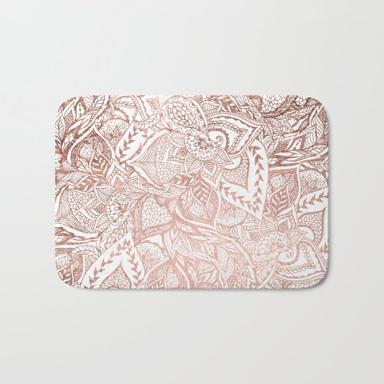 Chic hand drawn rose gold floral mandala pattern Bath Mat