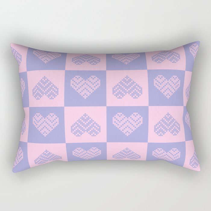 Stitched Cowhide Hearts on Checkered Pattern Rectangular Pillow
