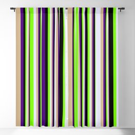 [ Thumbnail: Eyecatching Indigo, Tan, Lavender, Green & Black Colored Lines/Stripes Pattern Blackout Curtain ]