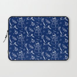 Blue and White Christmas Snowman Doodle Pattern Laptop Sleeve