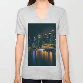 Singapore At Night V Neck T Shirt