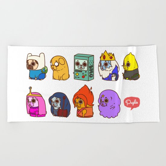 Pugventure Time! Beach Towel