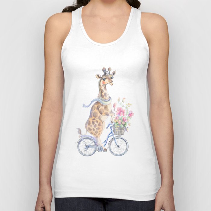 Sublimation Design, Giraffe, PNG Clipart, Giraffe on the bicycle, New Baby Card Design Tank Top