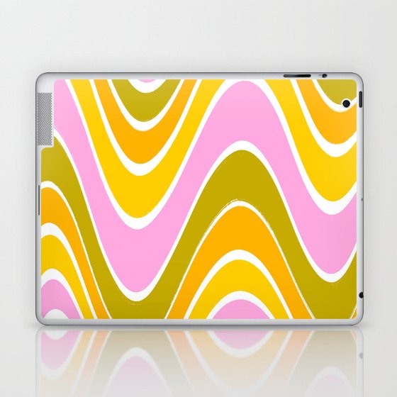 Abstract Funky 70s Retro Swirl Wavy Pattern Pink Green Laptop & iPad Skin