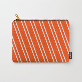 [ Thumbnail: Red, Grey, and White Colored Striped/Lined Pattern Carry-All Pouch ]