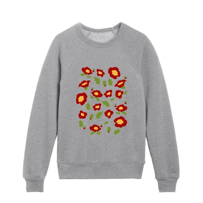 Papercut Poppies - Chartreuse Kids Crewneck