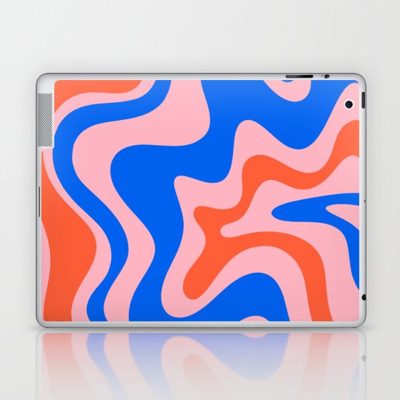 Retro Liquid Swirl Abstract Pattern in Pink, Red-Orange, and Bright Blue Laptop & iPad Skin