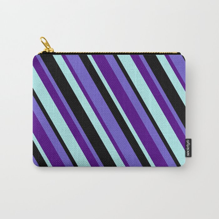 Slate Blue, Indigo, Turquoise & Black Colored Striped Pattern Carry-All Pouch
