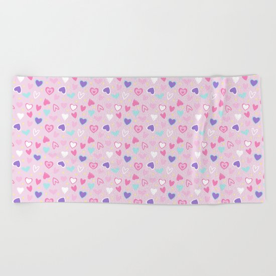 Love Heart Print Beach Towel