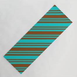 [ Thumbnail: Dark Turquoise & Brown Colored Lines/Stripes Pattern Yoga Mat ]