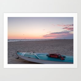Beach Sunrise And Ocean Kayak Art Print