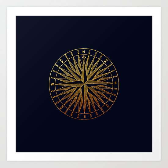 The golden compass- maritime print with gold ornament Art Print