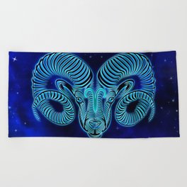 Astrology Horoscope Aries Zodiac Blue Beach Towel