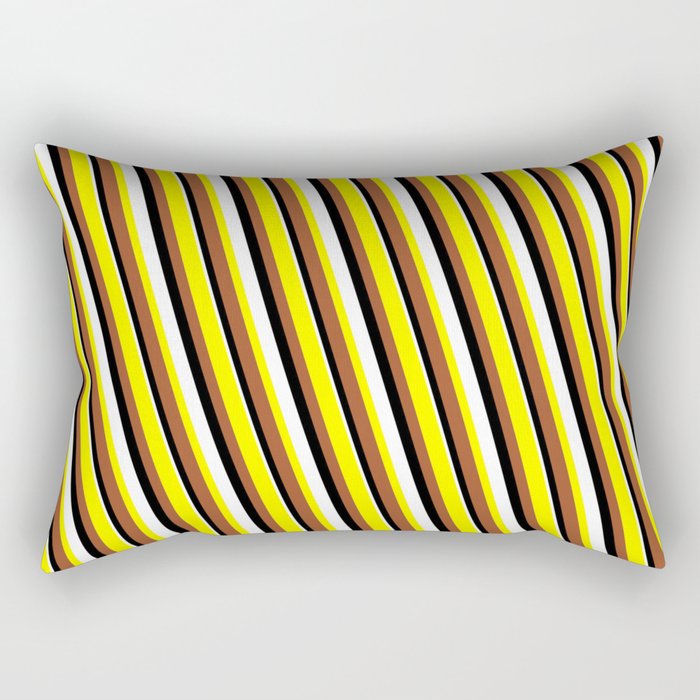 Yellow, Sienna, Black, and White Colored Lined/Striped Pattern Rectangular Pillow