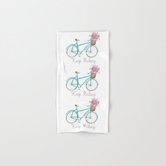 Keep Riding Bike, Watercolor Bike Hand & Bath Towel