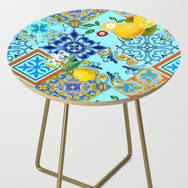 Tiles,mosaic,azulejo,quilt,Portuguese,majolica,lemons,citrus. Side Table