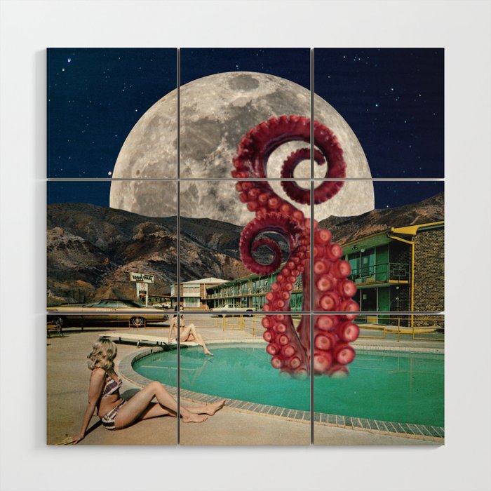 Octopus in the pool Wood Wall Art