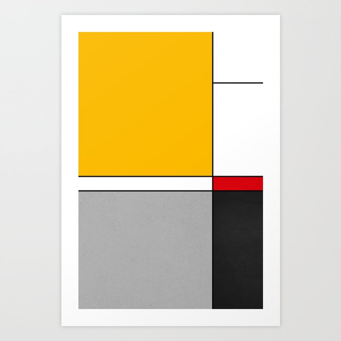 Mid century Modern yellow gray black red Art Print