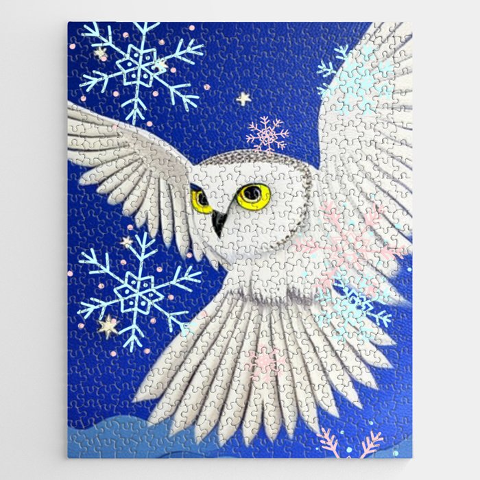 Snow Owl and Snow Flakes Jigsaw Puzzle