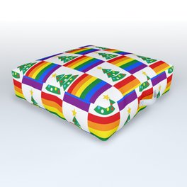 Gay Pride Flags & Christmas Trees Pattern Outdoor Floor Cushion | Prideflag, Lgbt, Gayprideflag, Rainbow, Graphicdesign, Queerpride, Lgbtpride, Gaypride, Queer, Christmastrees 