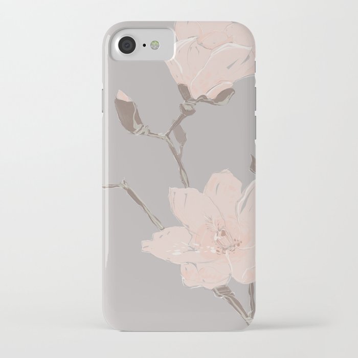 Magnolia flower Japanese minimalism style artwork in retro colors gray iPhone Case