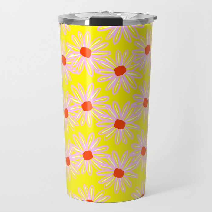 Cheerful Modern Inked Easter May Spring Flowers Yellow And Red Retro Ditzy Pattern Travel Mug