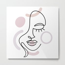 Abstract face and shapes. Metal Print | Modern, Abstract, Continuous, Beauty, Fashion, Trendy, Face, Design, Drawing, Vector 