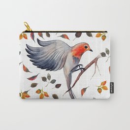 Flying Bird in Leaves Carry-All Pouch | Floral, Painting, Draw, Drawing, Animal, Acrylic, Digital, Ink, Graphicdesign, Oil 